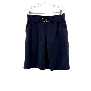 Ann Taylor Women's Pleated Black Gold Buckle Stretch Skirt Pockets Size 8